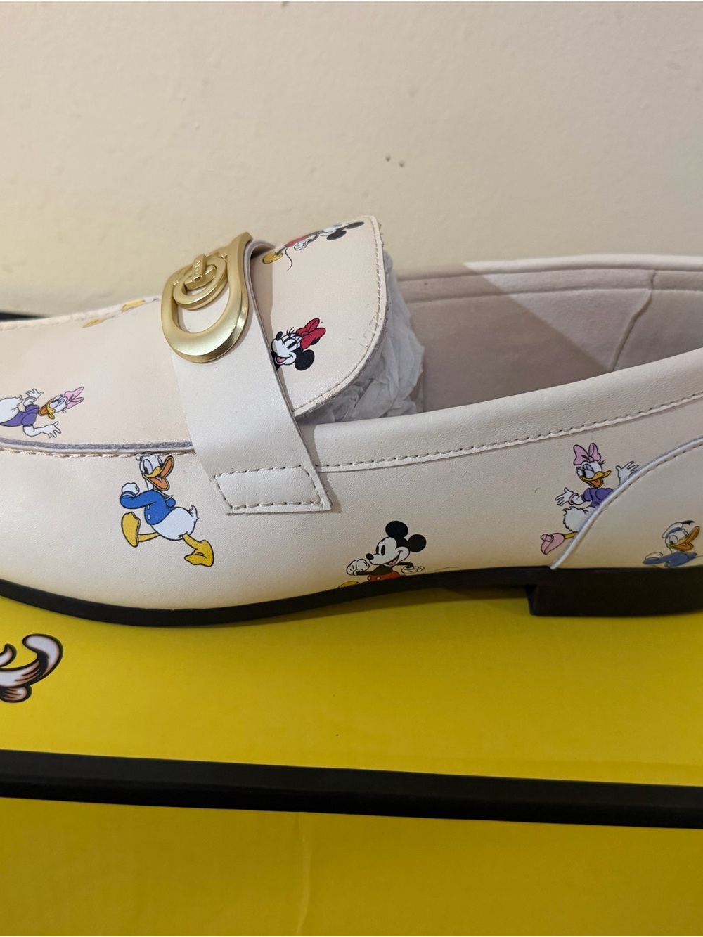 Aldo White Kids Loafers with Disney Character Print and Gold Buckle